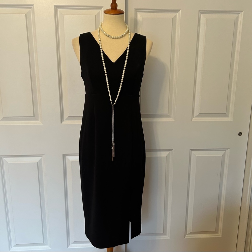 DKNY Black Sleeveless V- Neck Midi Dress